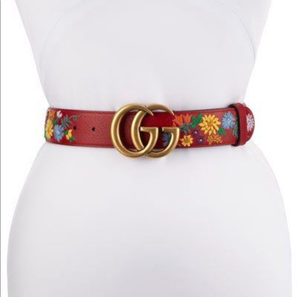 ISO Marmont Floral Embroidered Gucci Belt